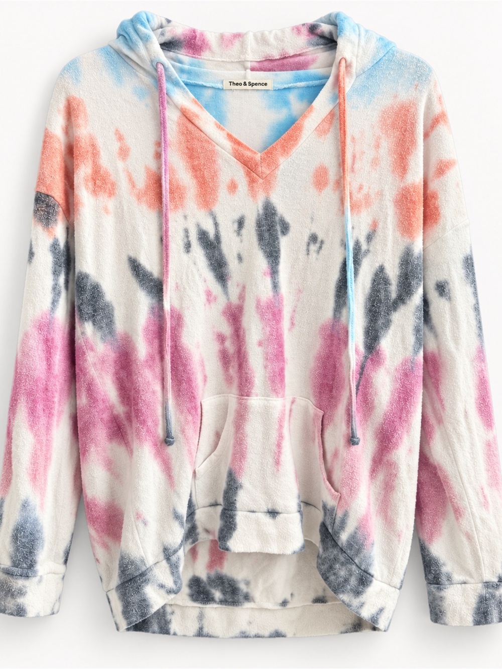Theo & Spence Pastel Tie Dye V-Neck Hoodie Pullover Size S